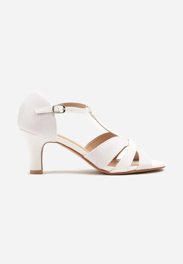 Białe Eleganckie Sandały na Słupku Ozdobione Brokatem Orelise