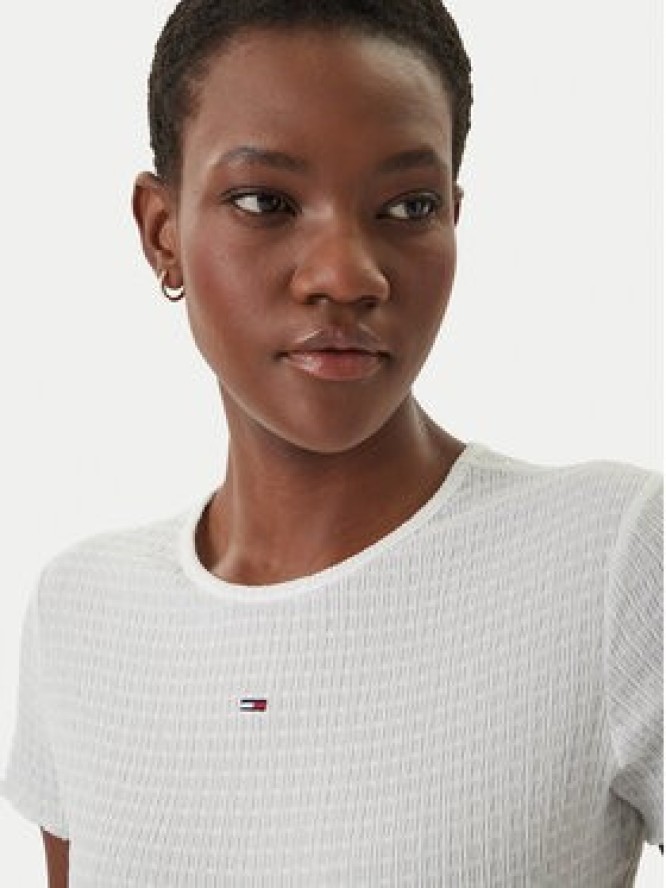 Tommy Jeans T-Shirt Smock Seersucker DW0DW22219 Biały Slim Fit