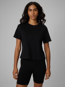 4F T-shirt regular gładki damski - czarny S