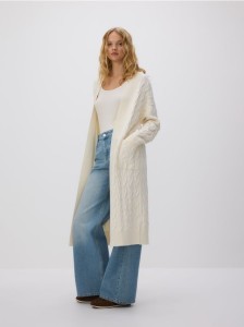 Długi kardigan z wiskozą - kremowy