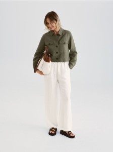 Luźne spodnie z lnem - złamana biel