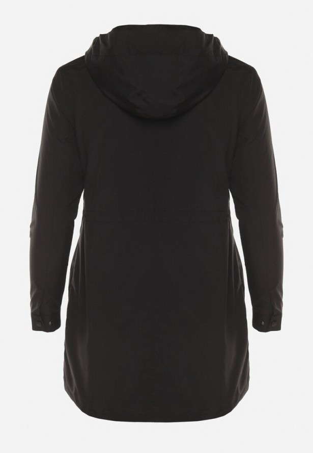 Czarna Kurtka Parka z Odpinanym Kapturem Delavin