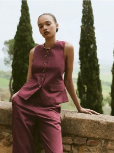 Taliowana kamizelka z lnem - burgundowy