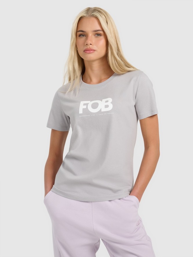 4F T-shirt regular z nadrukiem damski - szary S