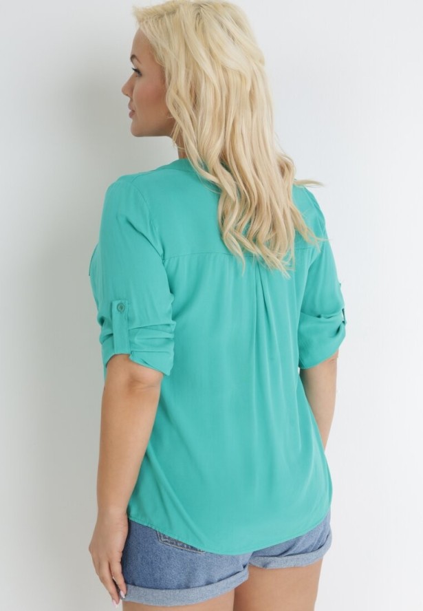 Miętowa Bluzka z Wiskozy i Rękawem 3/4 Arerissa