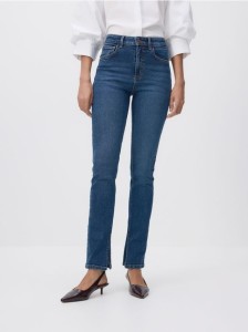 Jeansy slim fit high waist - granatowy