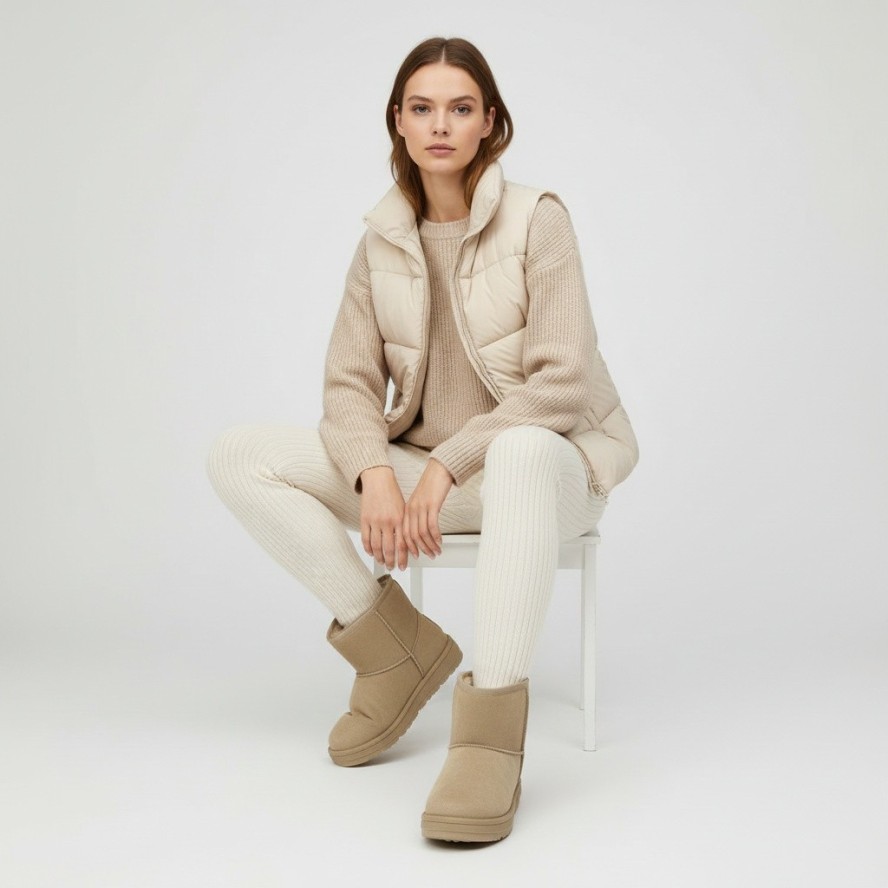 Beżowe Śniegowce Big Star Modne Ocieplane Buty Damskie