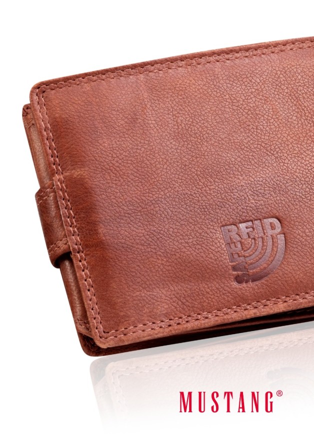 MUSTANG Denimo Wallet Side Opening With Button SKÓRZANY PORTFEL POJEMNY NA KARTY PREMIUM RFID