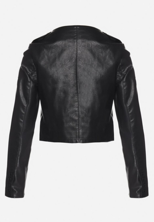 Czarna Kurtka Ramoneska z Ozdobnymi Guzikami Sesiania