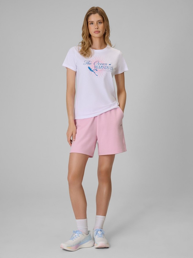 4F T-shirt regular z nadrukiem damski - biały XS