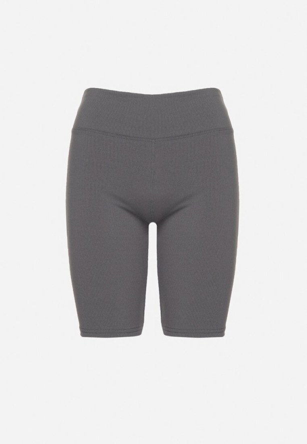 Szare Szorty Kolarki z Prążkowanej Tkaniny z Wysokim Stanem Rinwena