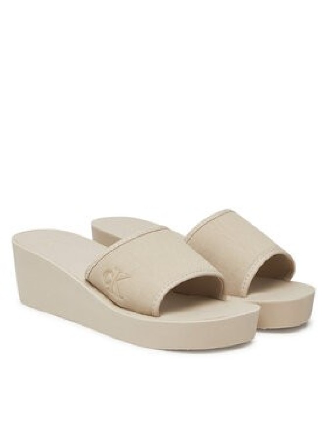 Calvin Klein Jeans Klapki Beach Wedge Slide Canvas YW0YW01725 Beżowy