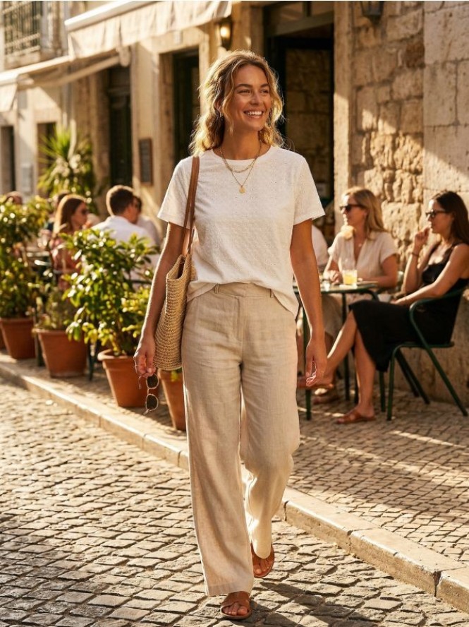 Ażurowa koszulka - kremowy