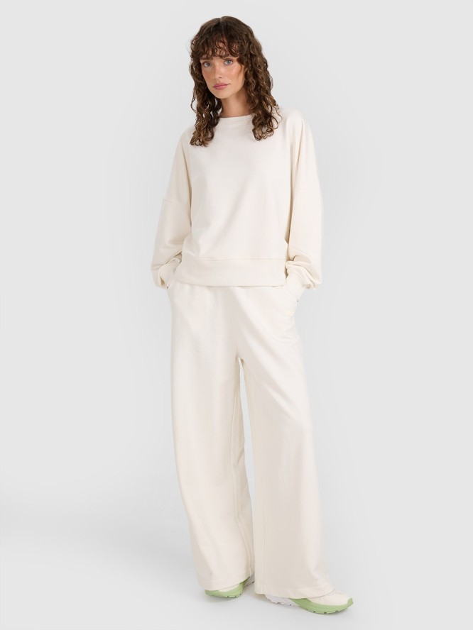 4F Bluza dresowa nierozpinana bez kaptura damska - beżowa XS