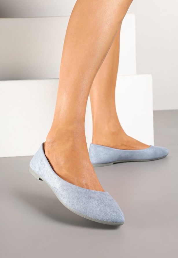 Niebieskie Balerinki w Minimalistycznym Stylu z Imitacji Zamszu Hirlivia