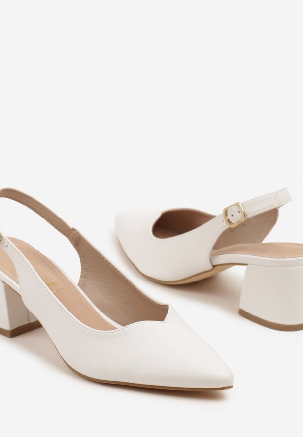 Białe Sandały Vices na Słupku Slingback ze Skórzaną Wkładką Ciaravien