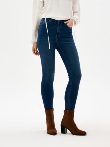 Jeansy skinny high waist - granatowy