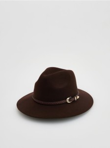Wełniany kapelusz z klamrą - ciemnobrązowy