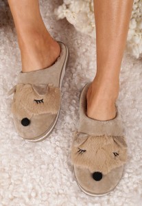 Beżowe Kapcie z Futerkiem i Ozdobnymi Uszami Vlavellla