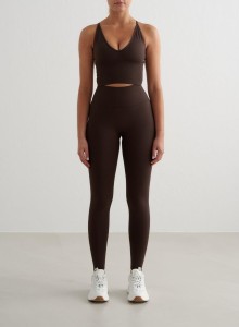 Damskie legginsy bezszwowe, wysoki stan, squat proof petite Shape czekoladowy