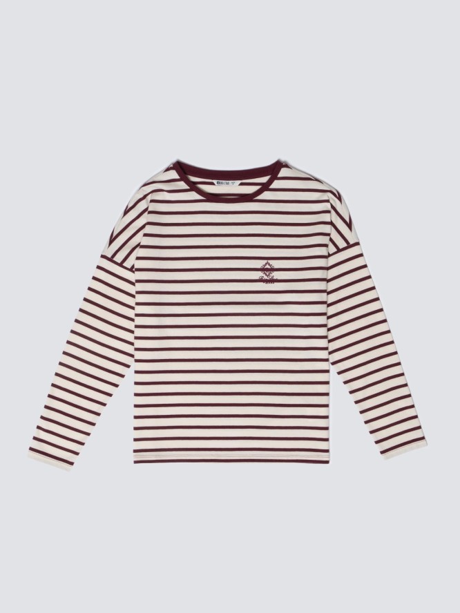 Bluzka damska w paski beżowo-bordowe Alerra 604