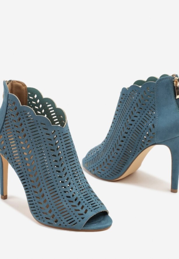 Niebieskie Sandały Vices na Szpilce z Ażurową Cholewką Selmira