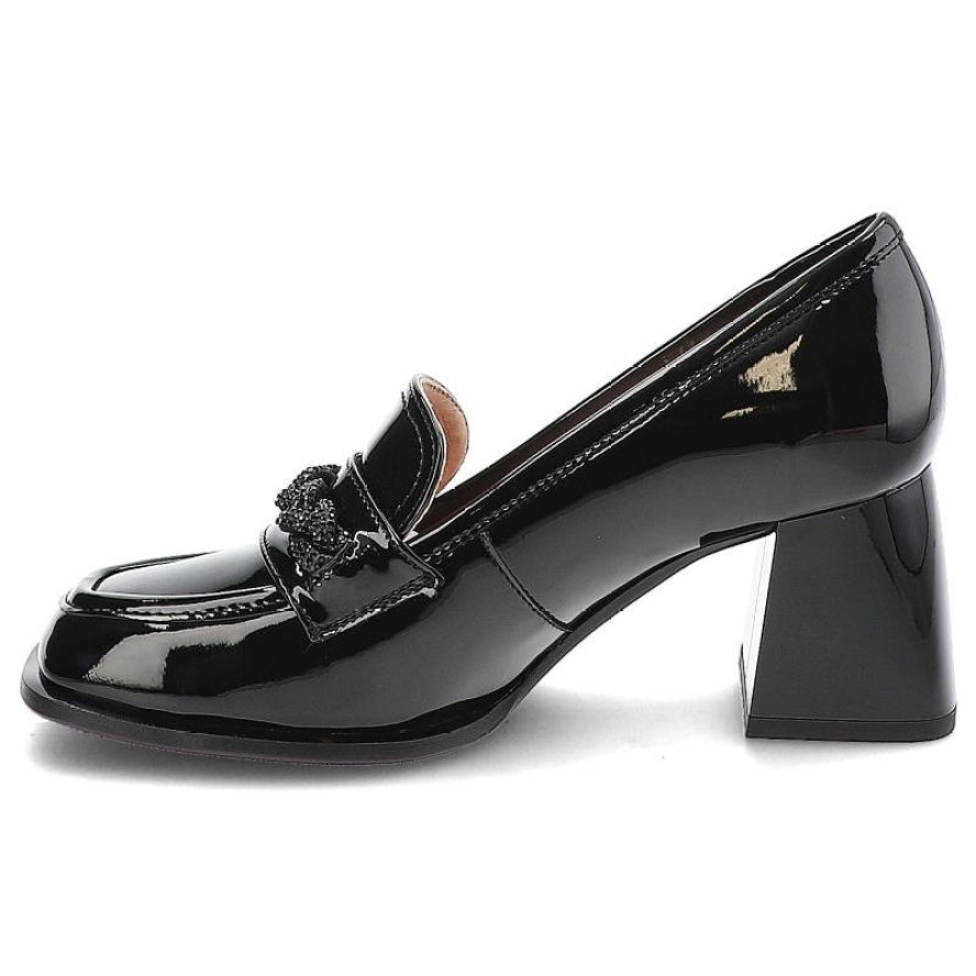 Czarne Półbuty Simen Eleganckie Skórzane Buty Na Obcasie