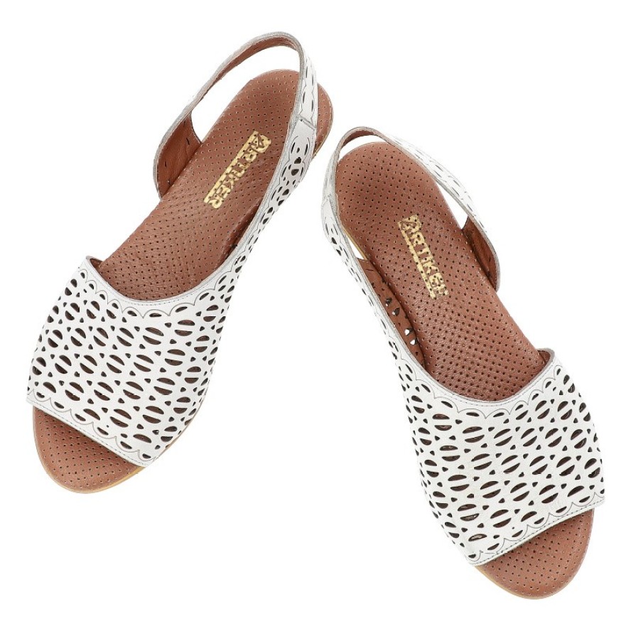 Sandały damskie Artiker, eleganckie ze skóry naturalnej wsuwane na płaskim obcasie, białe, 56C2549