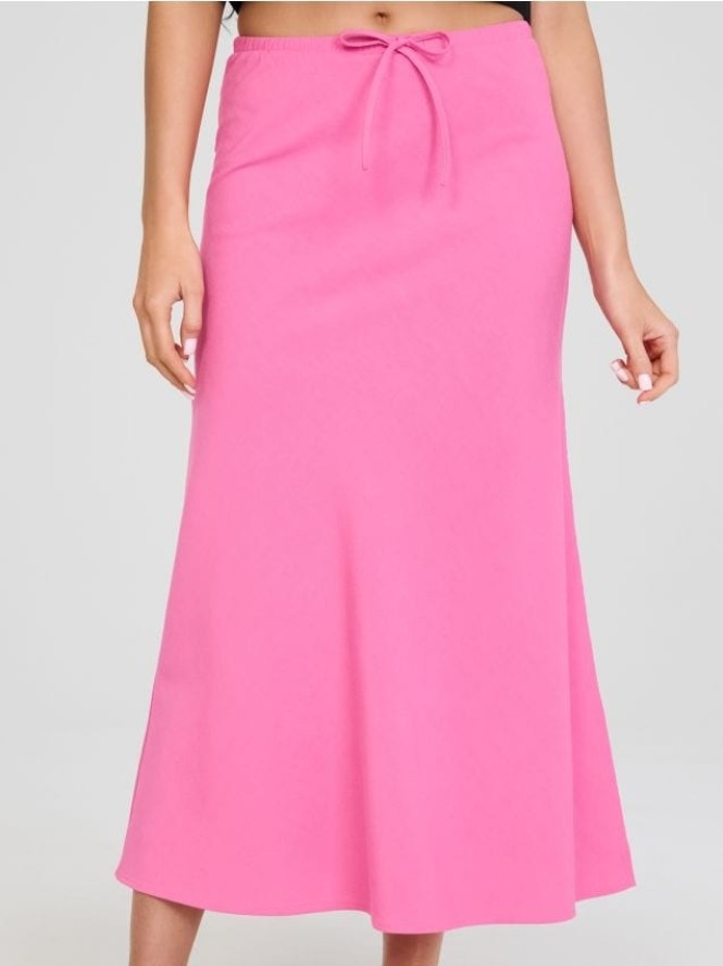 Spódnica midi z wiązaniem - różowy