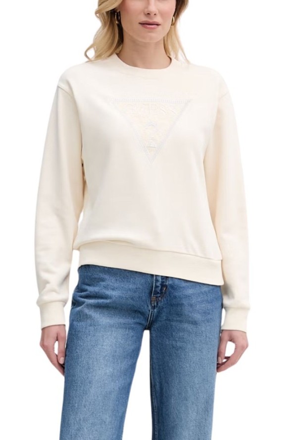 GUESS Beżowa bluza damska z cyrkoniami Triangle Lace, Rozmiar S