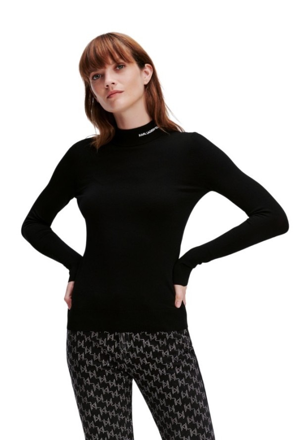 KARL LAGERFELD Czarny golf damski Classic Turtle Neck, Rozmiar XL