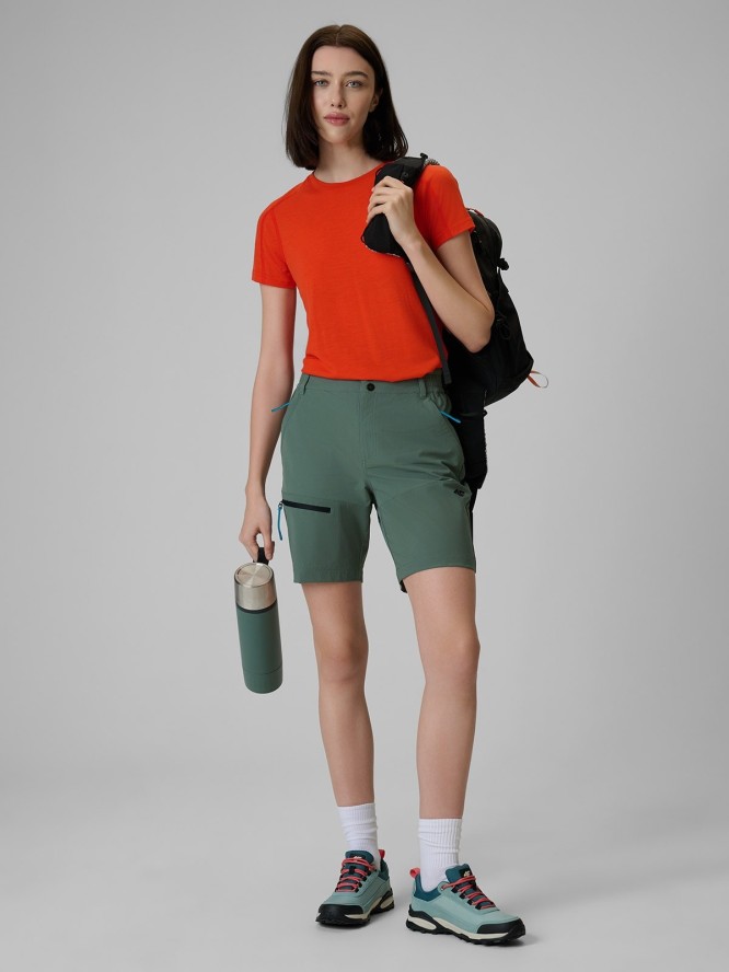 4F Koszulka trekkingowa z wełną merino damska - pomarańczowa XL