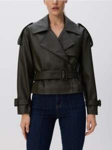 Krótka kurtka z paskiem - zielony