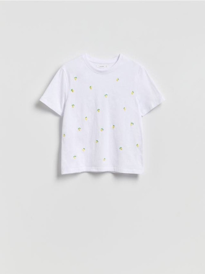 T-shirt z haftowanym wzorem - jasnożółty