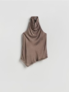 Satynowy top z koronką - beżowy