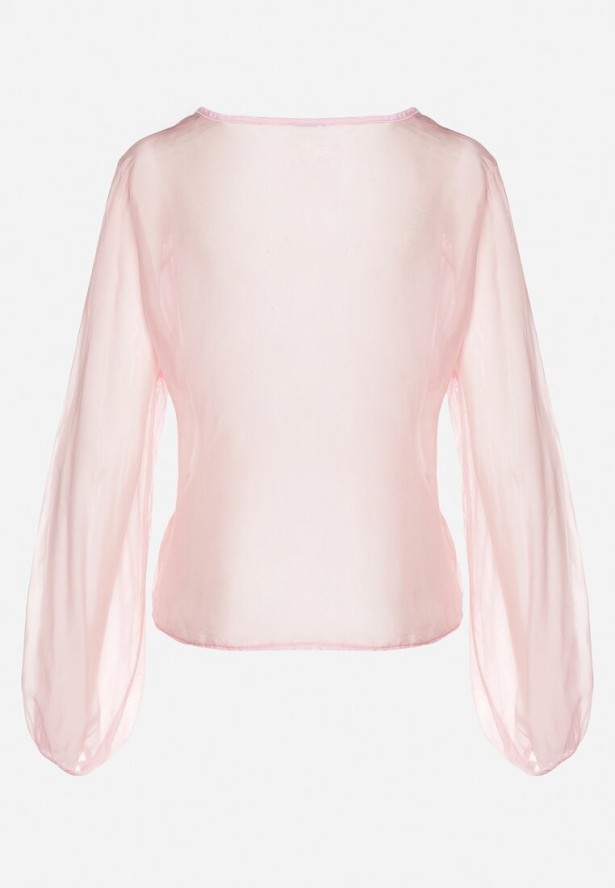 Różowa Transparentna Bluzka z Wiskozą i Wiązaniem Zarestra
