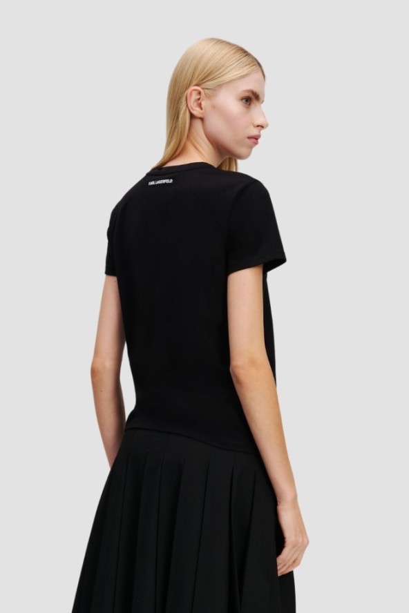 KARL LAGERFELD Сzarny damski t-shirt z cyrkoniami Ikon Duo, Rozmiar XL