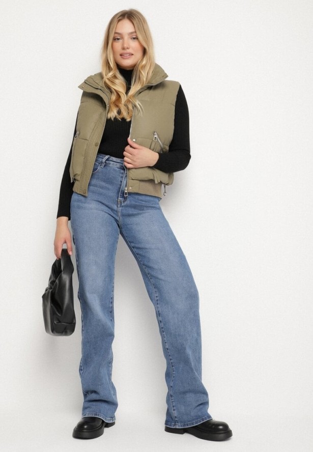 Zielona Pikowana Kamizelka Przejściowa z Imitacji Skóry Isokira