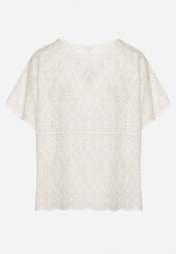 Biała Ażurowa Bluzka z Bawełny Volleira