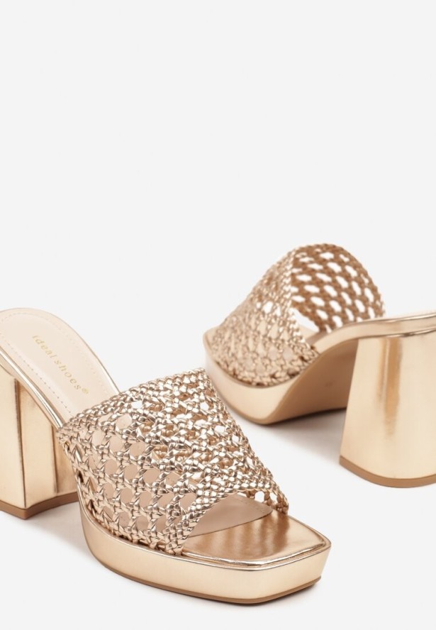 Szampańskie Siateczkowe Klapki na Słupku i Platformie Edithia