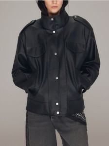 Kurtka oversize z imitacji skóry - czarny