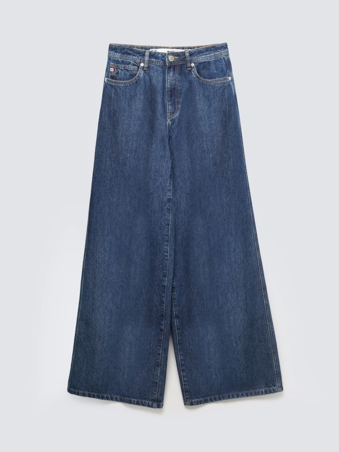 Jeansy damskie z szeroką nogawką granatowe Emily 532