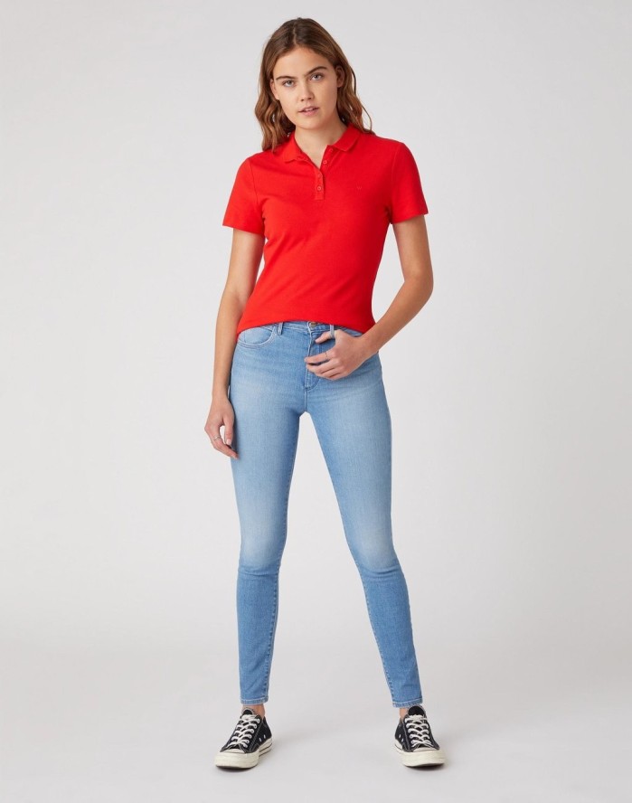 DAMSKI T-SHIRT WRANGLER POLO FLAME RED W7Q1-K4-R06 112132076