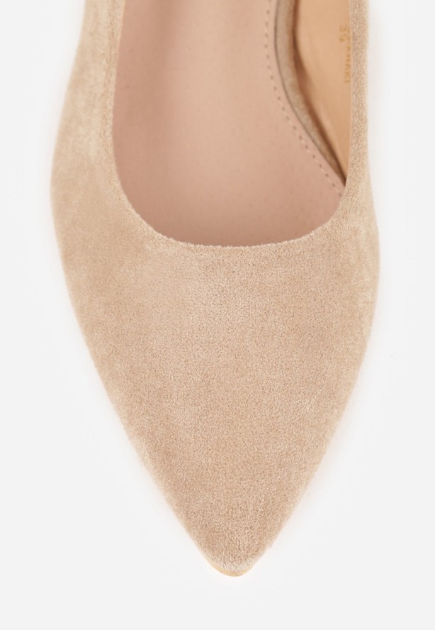 Ciemnobeżowe Czółenka na Obcasie Vices ze Skórzaną Wkładką Brannira