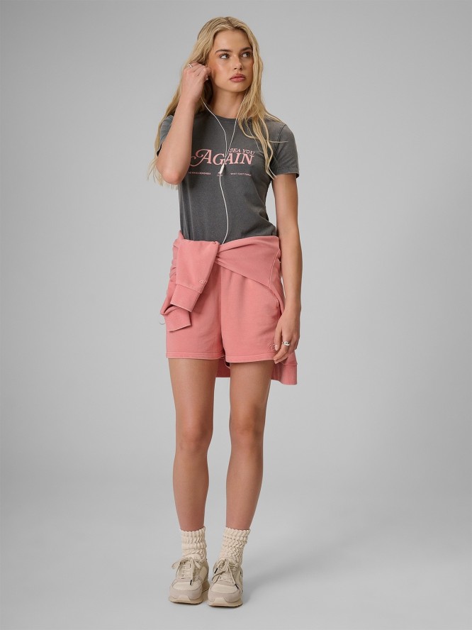 4F T-shirt slim z nadrukiem damski - szary L
