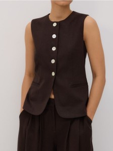 Taliowana kamizelka z lnem - ciemnobrązowy