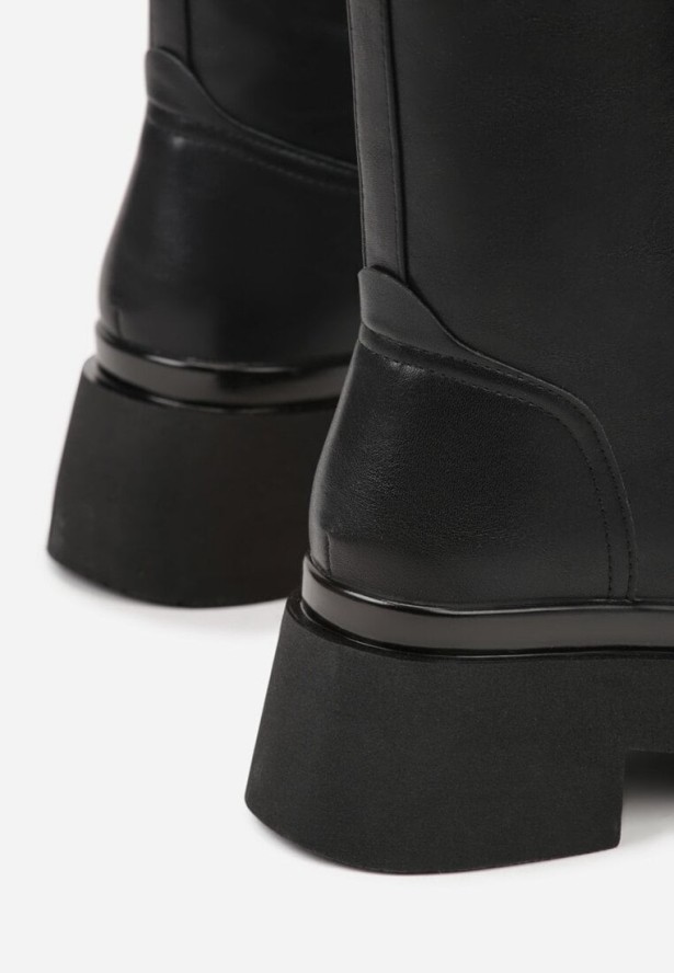 Czarne Botki Workery na Grubej Podeszwie Tuseena