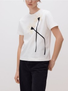 Bawełniany t-shirt z aplikacją 3d - biały