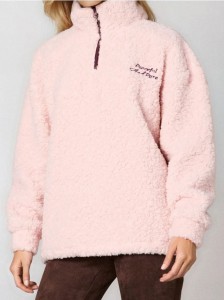 Oversize’owa bluza sherpa ze stójką i zamkiem - różowy