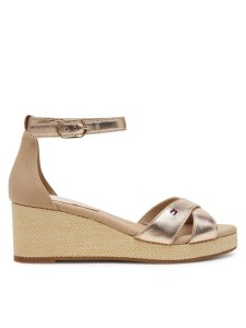 Tommy Hilfiger Sandały Flag Metallic Mid Wedge Espad FW0FW08810 Beżowy